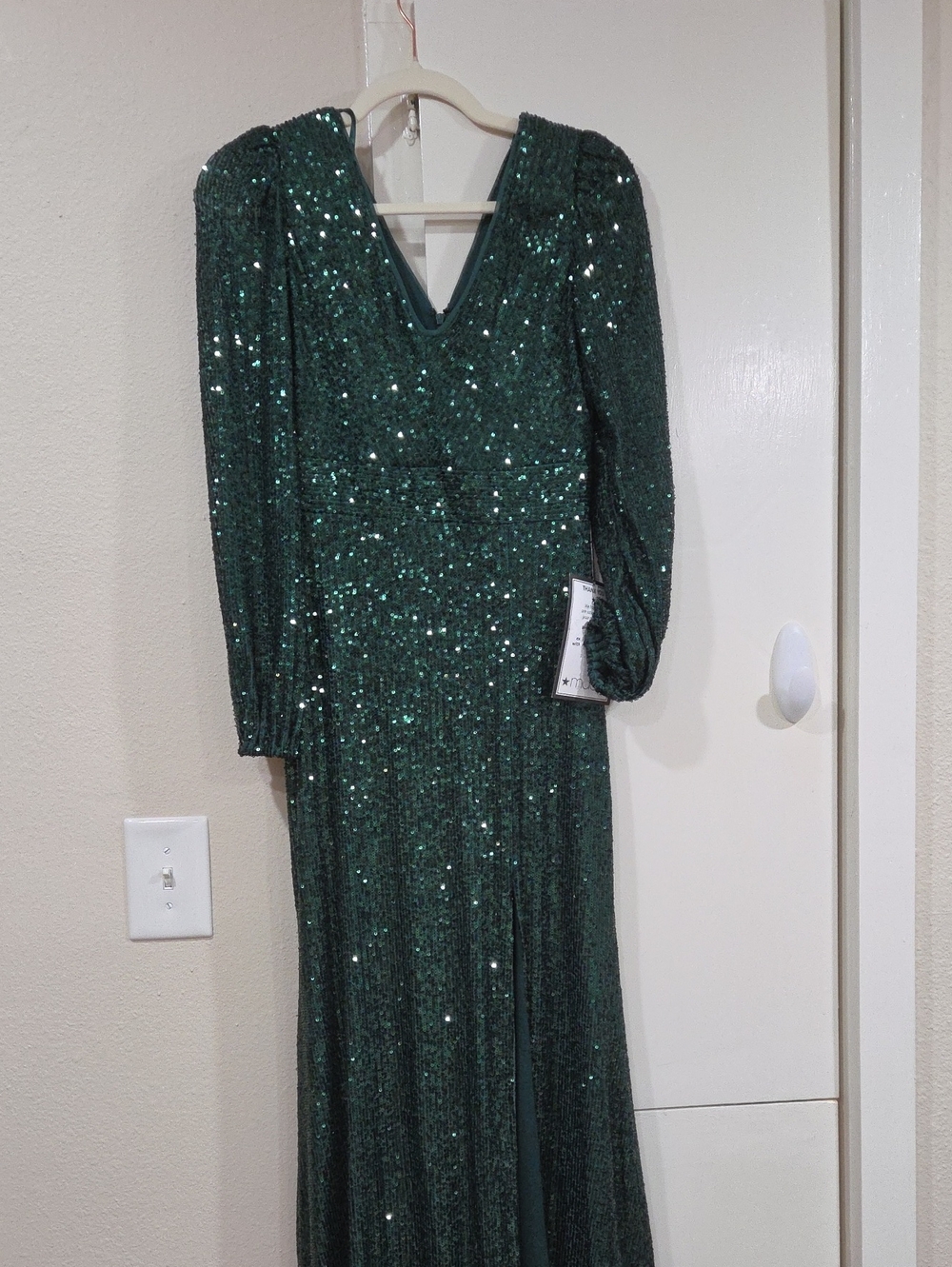 X By Xscape From  Macy's Emerald Green Long Sleeve Sequin Gown